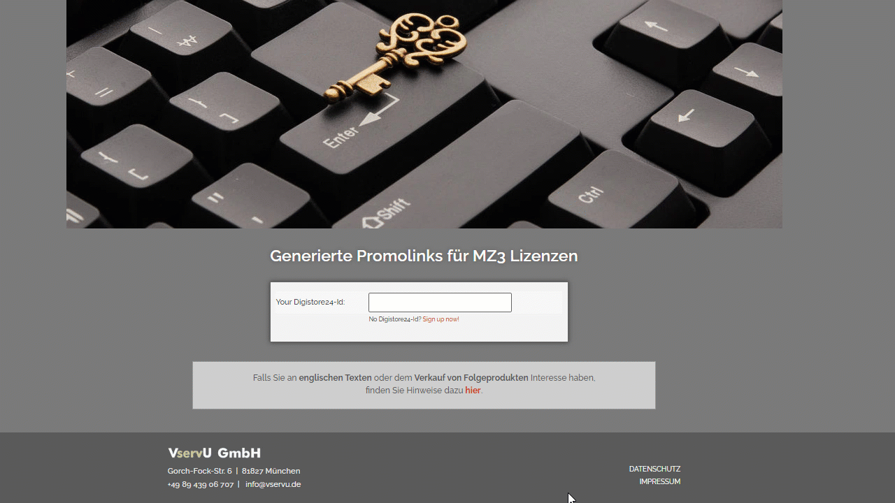 Eingabe eines optionalen Campaign Keys für Promolinks
